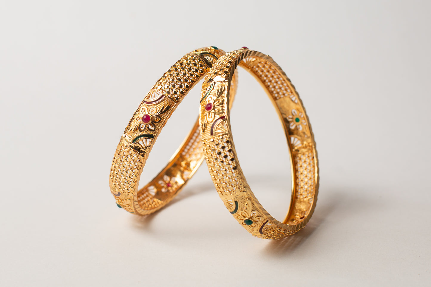 Floral design gold plated bangles