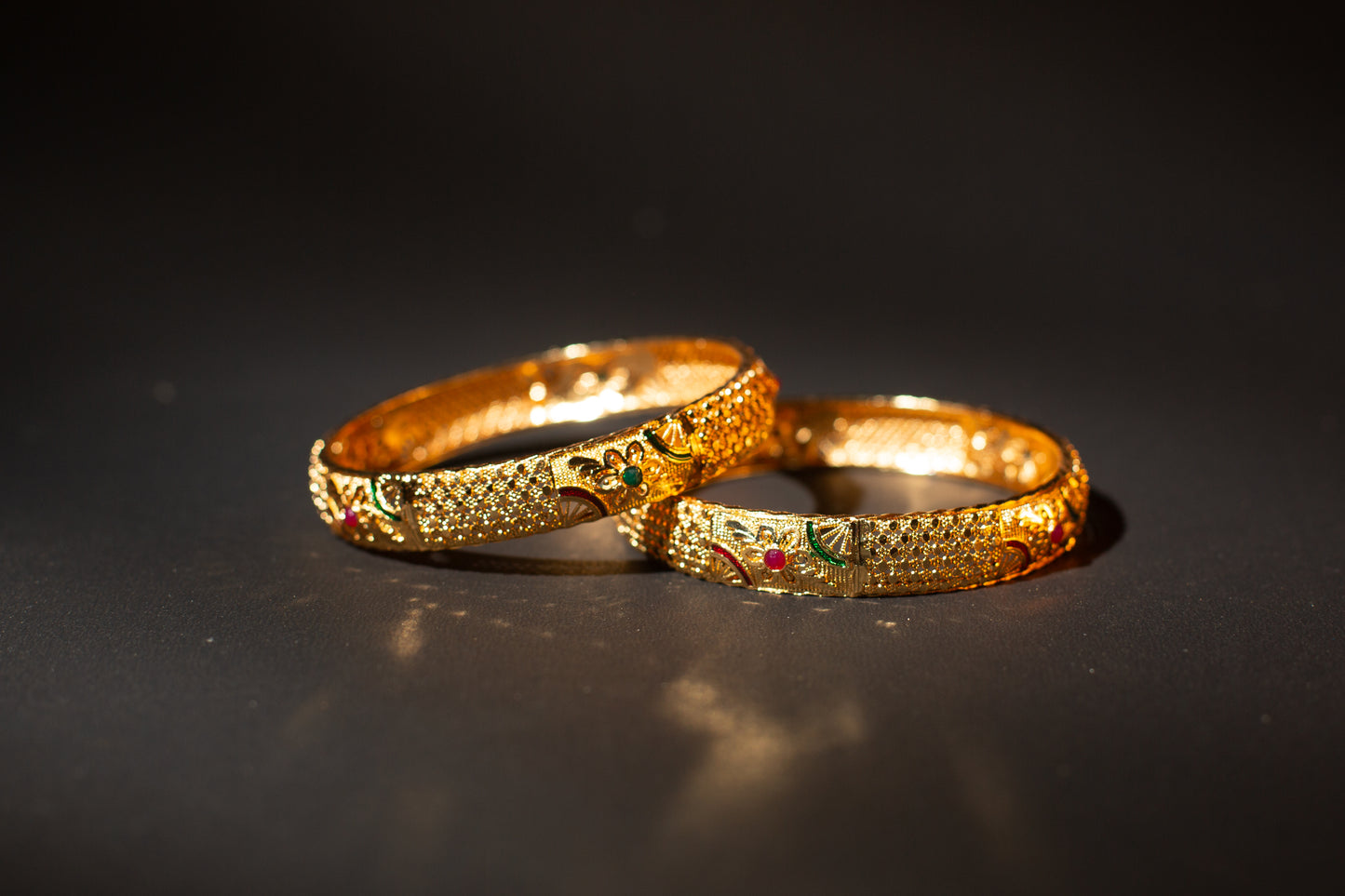 Floral design gold plated bangles