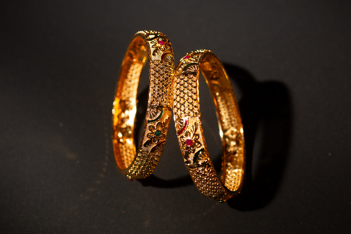 Floral design gold plated bangles