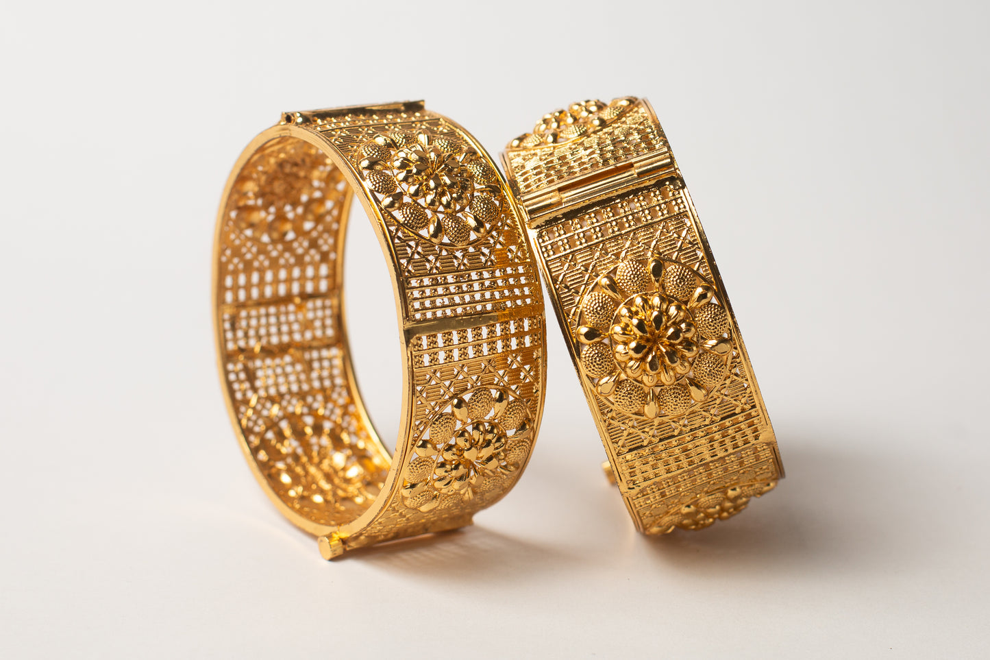 Broad Flower Design Gold Plated Bangles