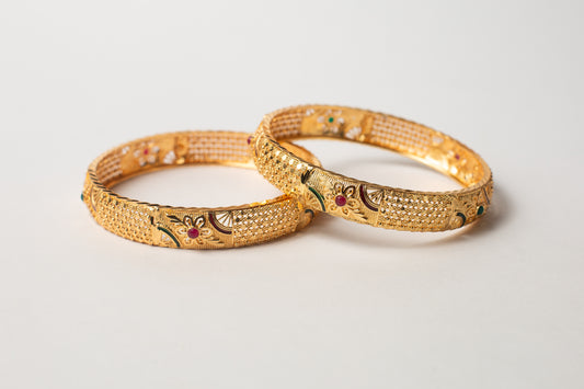 Floral design gold plated bangles